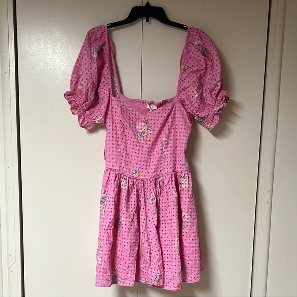 LoveShackFancy Pink and White Puff Sleeve Sundress